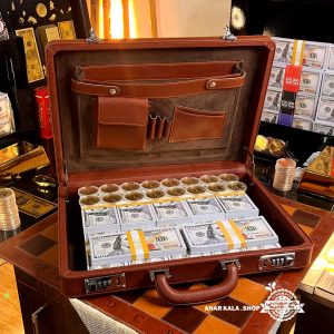 کیف تریدر دکوری انارکالا شامل کیف دیپلمات، ۱۶ سکه دکوری بیت‌کوین و ۲۰ بسته اسکناس سینمایی